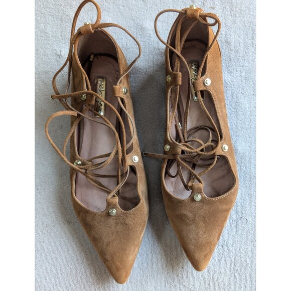 "Halogen" brand ladies' suede shoes, size 8, camel color, ankle/calf lace-up - Picture 7 of 10